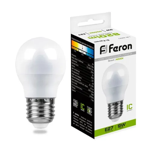 Лампа светодиодная LB-550 9Вт G45 шар 4000К E27 230В FERON 25805