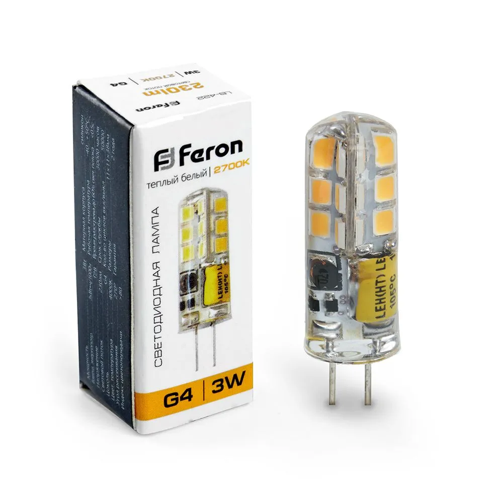 Лампа светодиодная LB-422 3Вт JC 2700К G4 12В FERON 25531