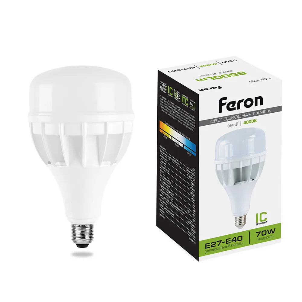 Лампа светодиодная LB-65 70Вт T140 4000К E27-E40 230В FERON 25822