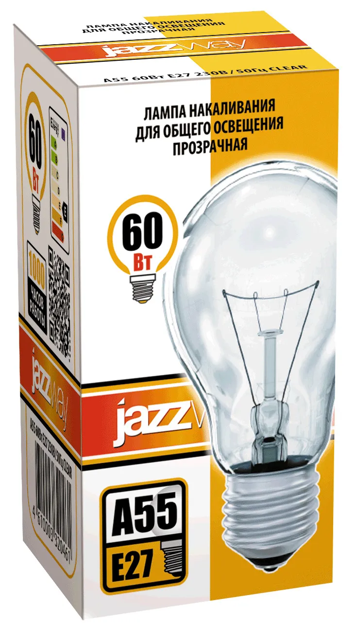 Лампа накаливания ЛОН  40Вт Е27 240В A55 clear (Б 230-40-5) | 3326623 | Jazzway