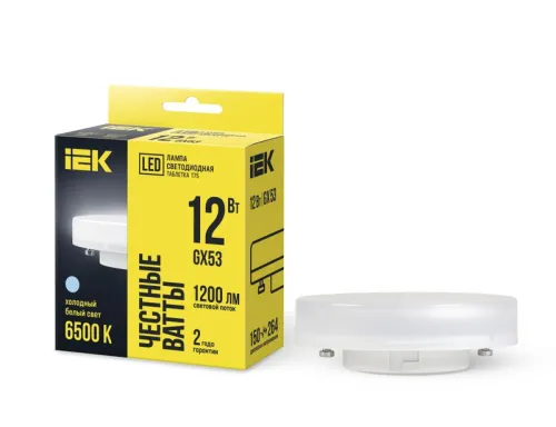 Лампа светодиодная T75 таблетка 12Вт 230В 6500К GX53 IEK LLE-T80-12-230-65-GX53