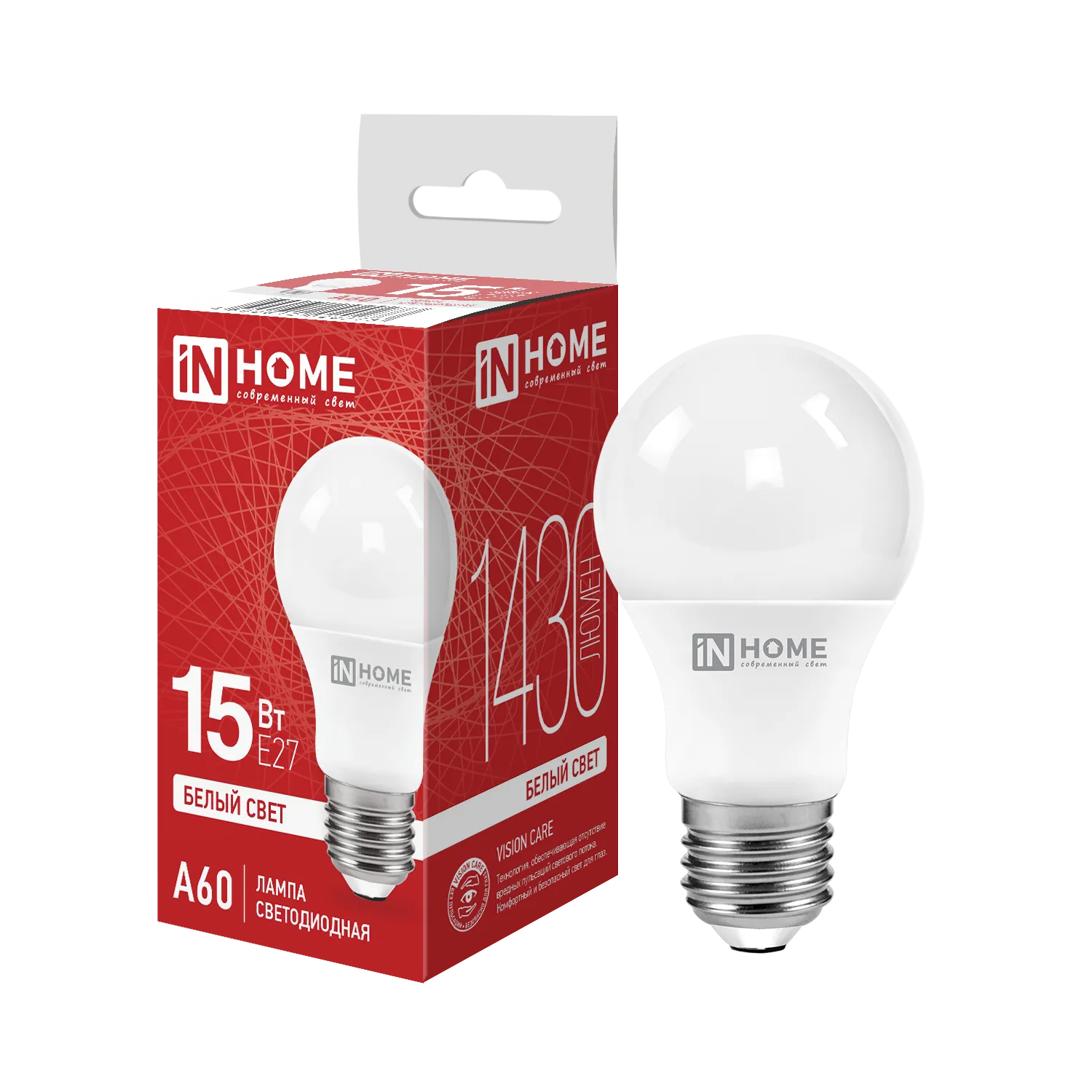 Лампа светодиодная LED-A60-VC 15Вт грушевидная 4000К нейтр. бел. E27 1430лм 230В IN HOME 46906120202