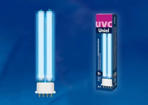 Лампа люминесцентная ультрафиолетовая бактерицидная ESL-PL-9/UVCB/2G7/CL спектр UVC 254нм картон Uni