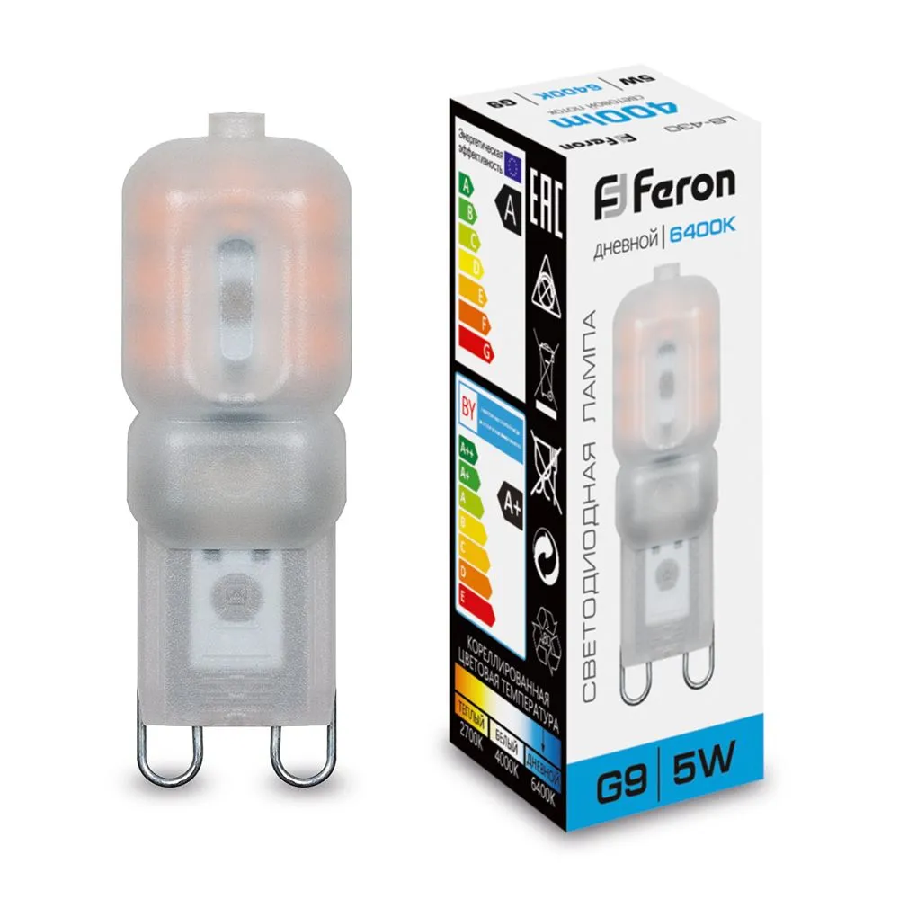 Лампа светодиодная LB-430 5Вт JCD9 6400К G9 230В FERON 25638