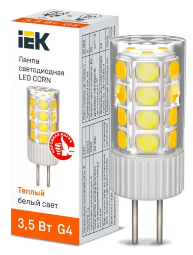 Лампа светодиодная CORN капсула 3,5Вт 230В 3000К керамика G4  | LLE-CORN-4-230-30-G4 | IEK