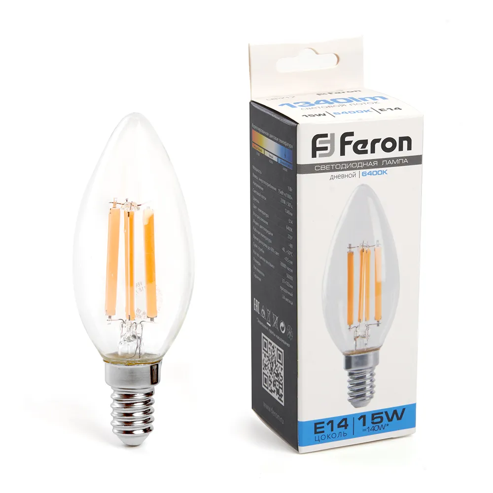 Лампа светодиодная LB-717 15Вт прозрачная 6400К E14 230В FERON 38259