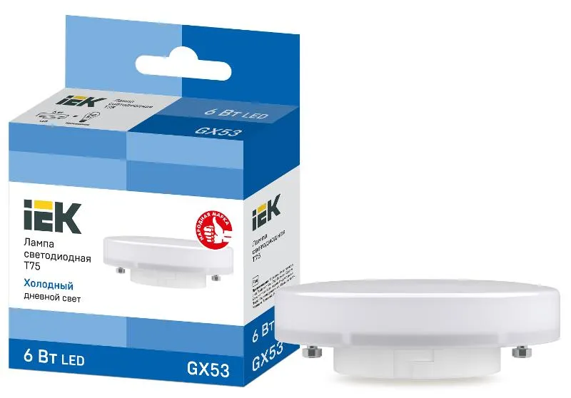 Лампа светодиодная LED T75 таблетка 6Вт 230В 6500К GX53 | LLE-T80-6-230-65-GX53 | IEK