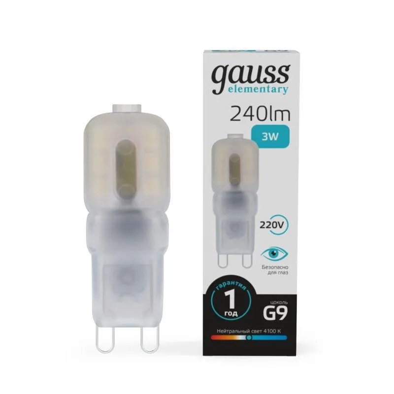 Лампа светодиодная Elementary 3Вт капсульная 4100К нейтр. бел. G4 240лм пластик GAUSS 14923