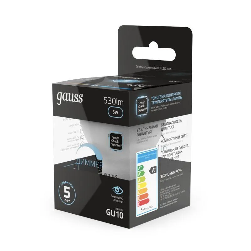 Лампа светодиодная 5 Вт GU10 4100 K 530 Lm 120 град. Gauss 101506205-D 101506205-D