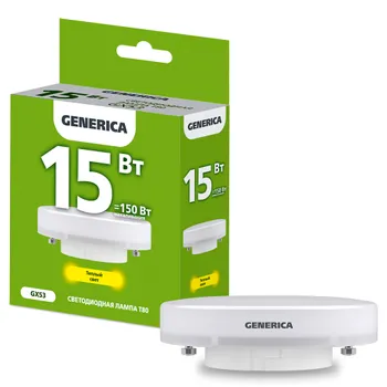 Лампа светодиодная T80 таблетка 15Вт 230В 3000К GX53  | LL-T80-15-230-30-GX53-G | GENERICA