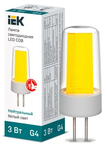 Лампа светодиодная COB капсула 3Вт 230В 4000К керамика G4  | LLE-COB-3-230-40-G4 | IEK