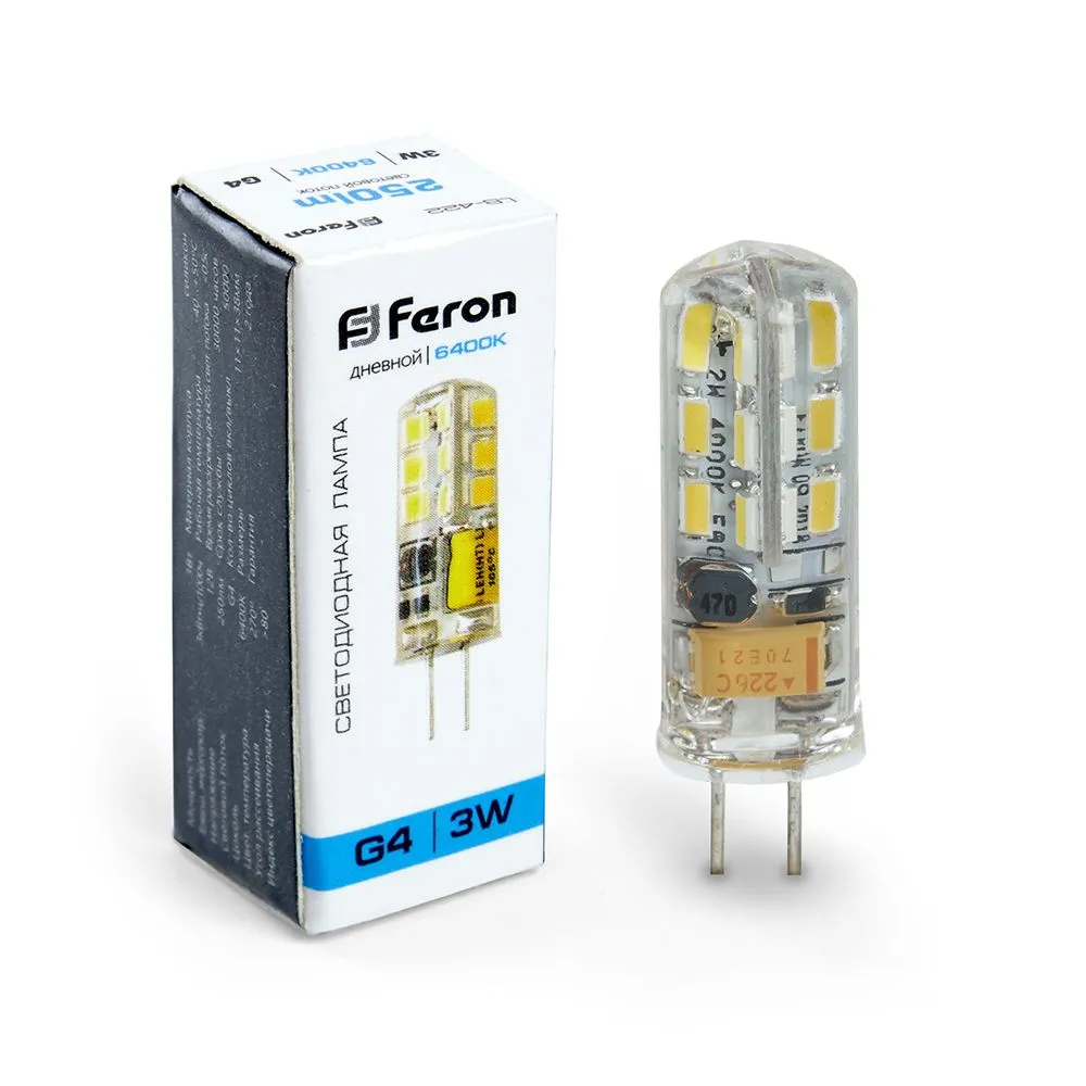 Лампа светодиодная LB-422 3Вт JC 6400К G4 12В FERON 25533