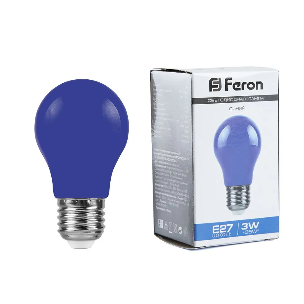 Лампа светодиодная LB-375 3Вт A50 грушевидная матовая E27 230В син. FERON 25923