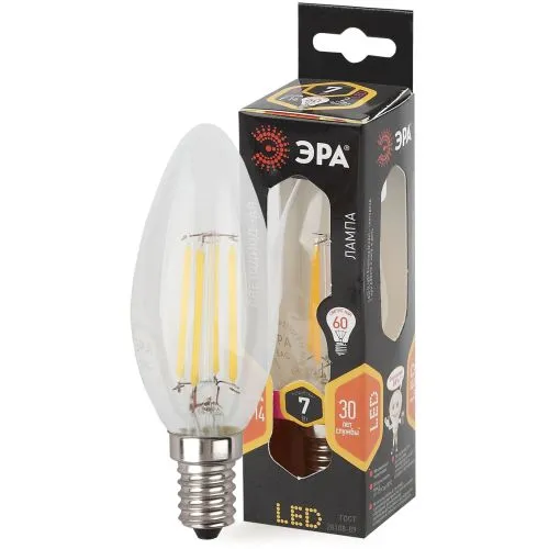 Лампа светодиодная LED филамент 7Вт Е14 2700К В35 827 свеча | Б0027942 | ЭРА