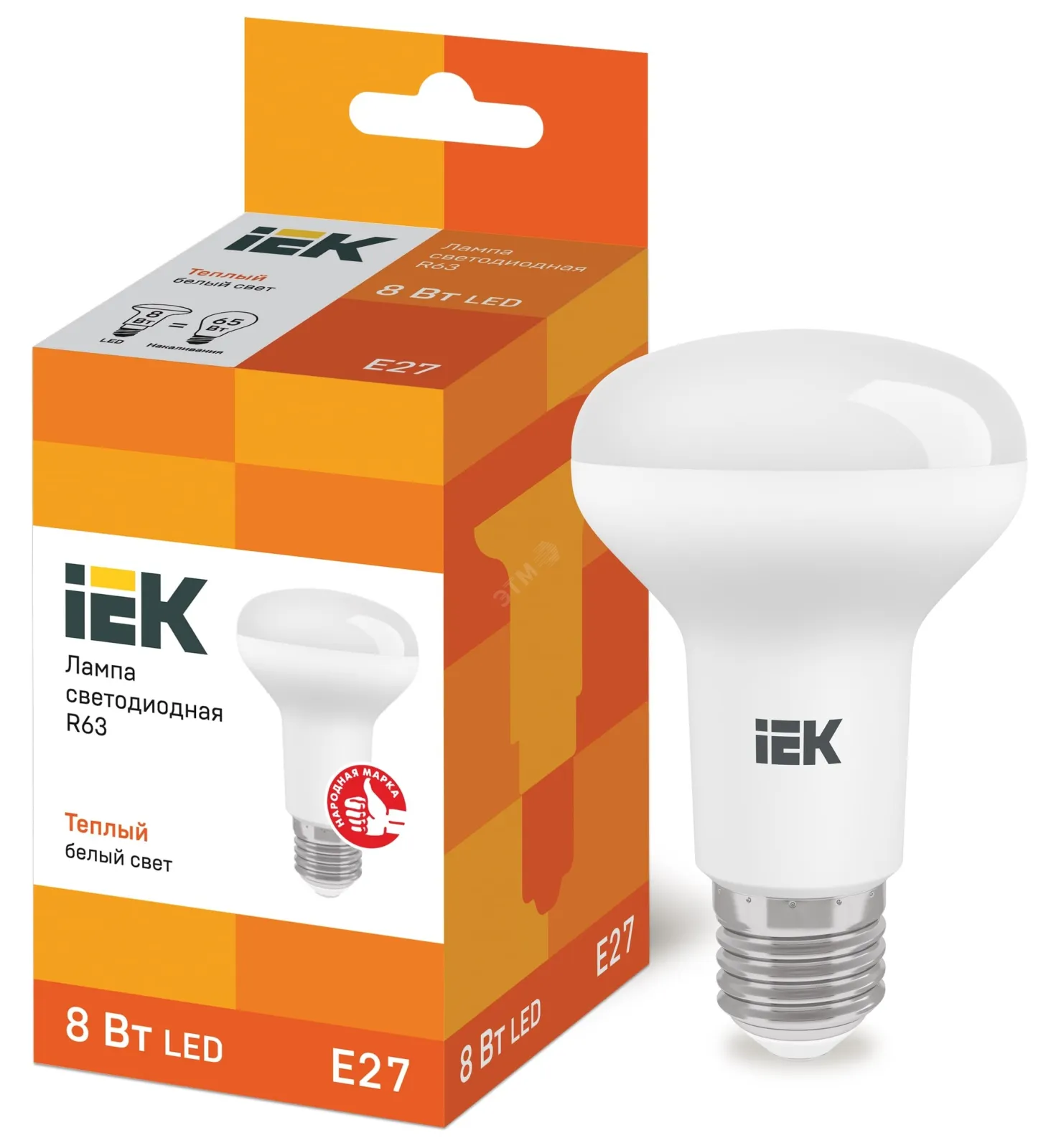 Лампа светодиодная LED 8Вт Е27 220В 3000К R63 рефлектор | LLE-R63-8-230-30-E27 | IEK