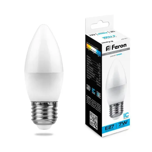 Лампа светодиодная LB-97 7Вт C37 свеча 6400К E27 230В FERON 25883
