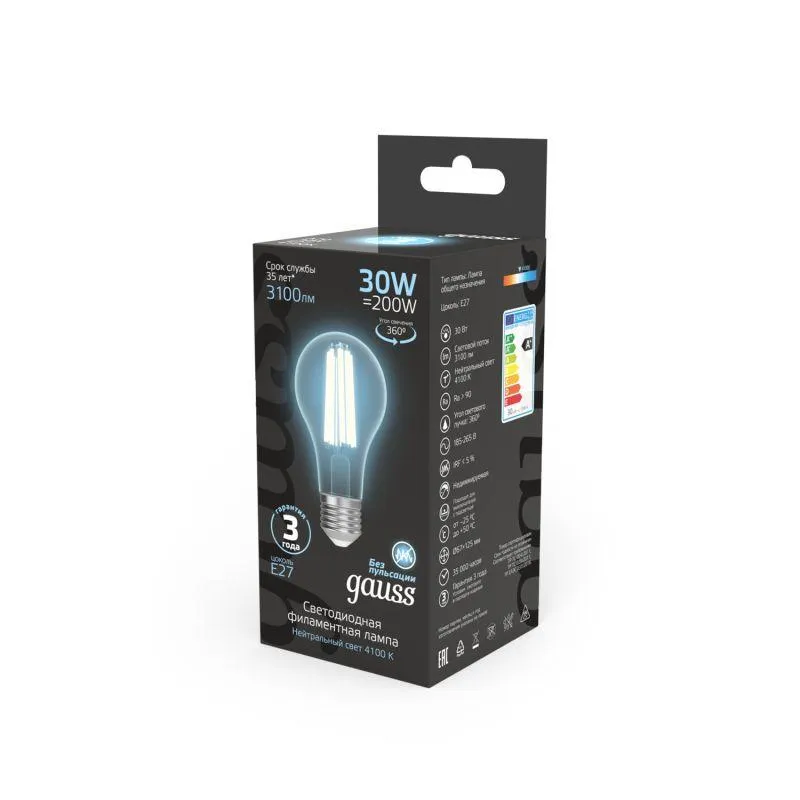 Лампа светодиодная филаментная Black Filament 30Вт A70 грушевидная 4100К нейтр. бел. E27 3100лм GAUS