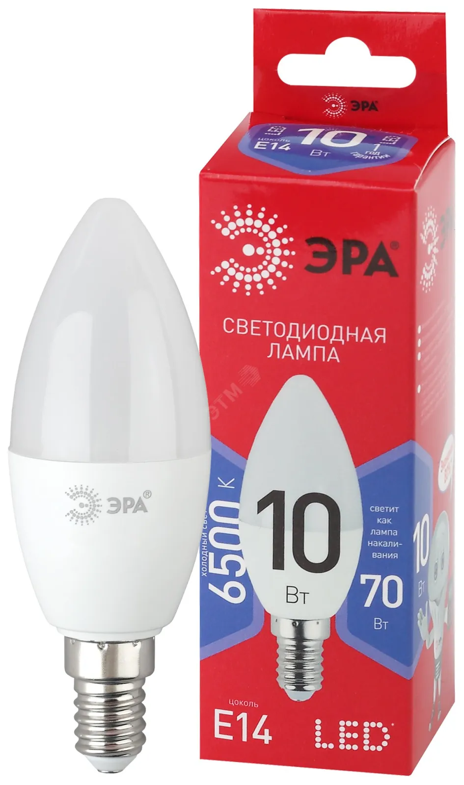 Лампа светодиодная ЭКО LED B35-10W-865-E14 R (диод, свеча, 10Вт, хол, E14) | Б0045337 | ЭРА