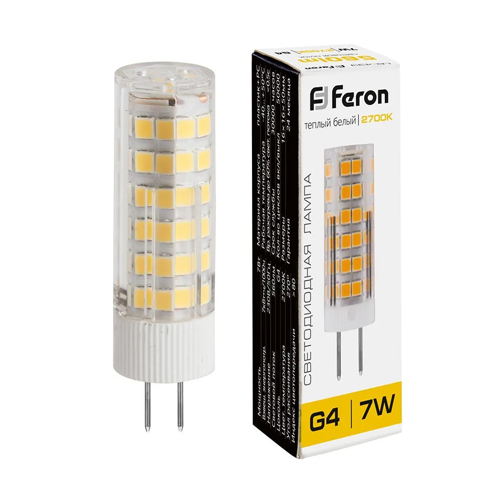 Лампа светодиодная LB-433 7Вт JCD 2700К G4 230В FERON 25863