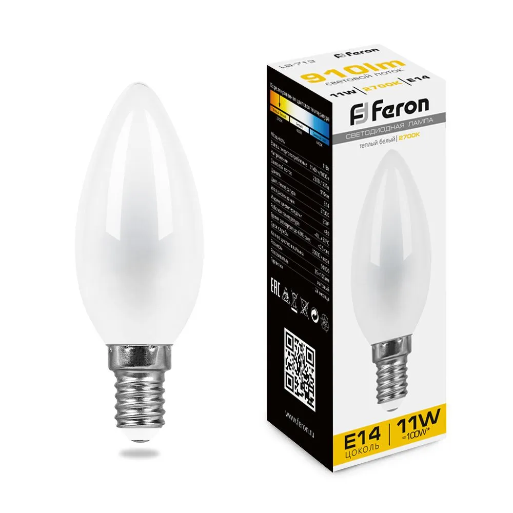 Лампа светодиодная LB-713 11Вт матовая 2700К E14 230В FERON 38005