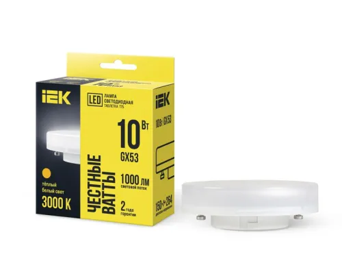 Лампа светодиодная ECO T75 таблетка 10Вт 230В 3000К GX53 IEK LLE-T80-10-230-30-GX53