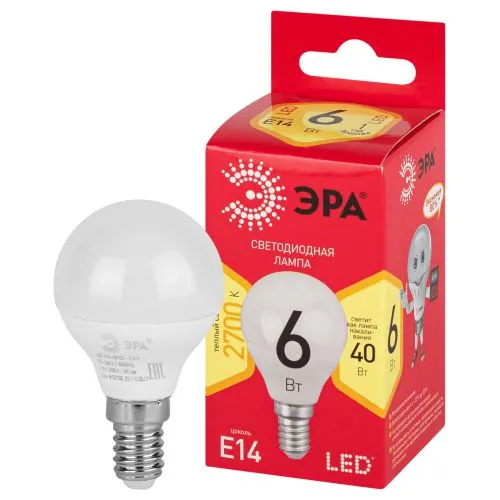 Лампа светодиодная RED LINE LED P45-6W-827-E14 R Е14 / E14 6 Вт теплый белый свет | Б0051058 | ЭРА
