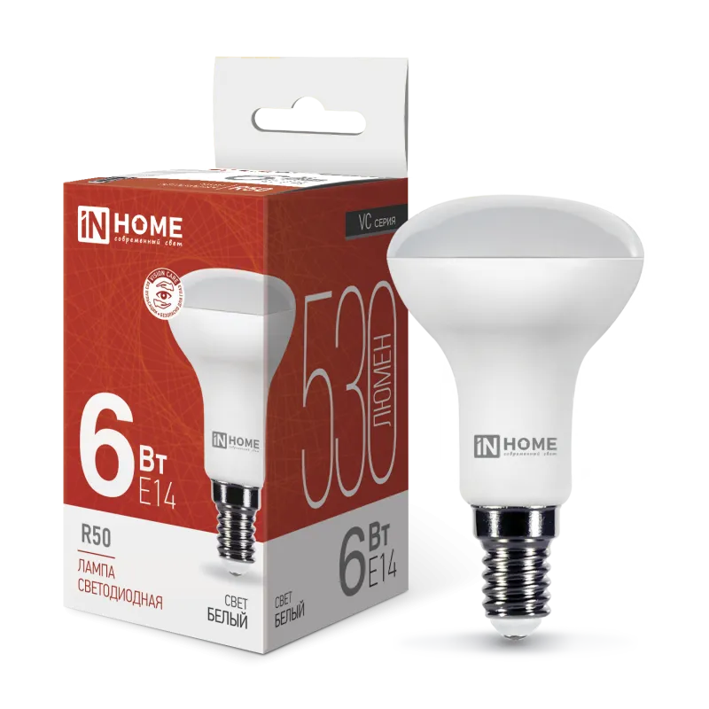 Лампа светодиодная LED-R50-VC 6Вт рефлектор 4000К нейтр. бел. E14 530лм 170-265В IN HOME 46906120242