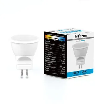 Лампа светодиодная 3 Вт GU5.3 6400 K 280 Lm 120 град. LB-271 FERON 25553