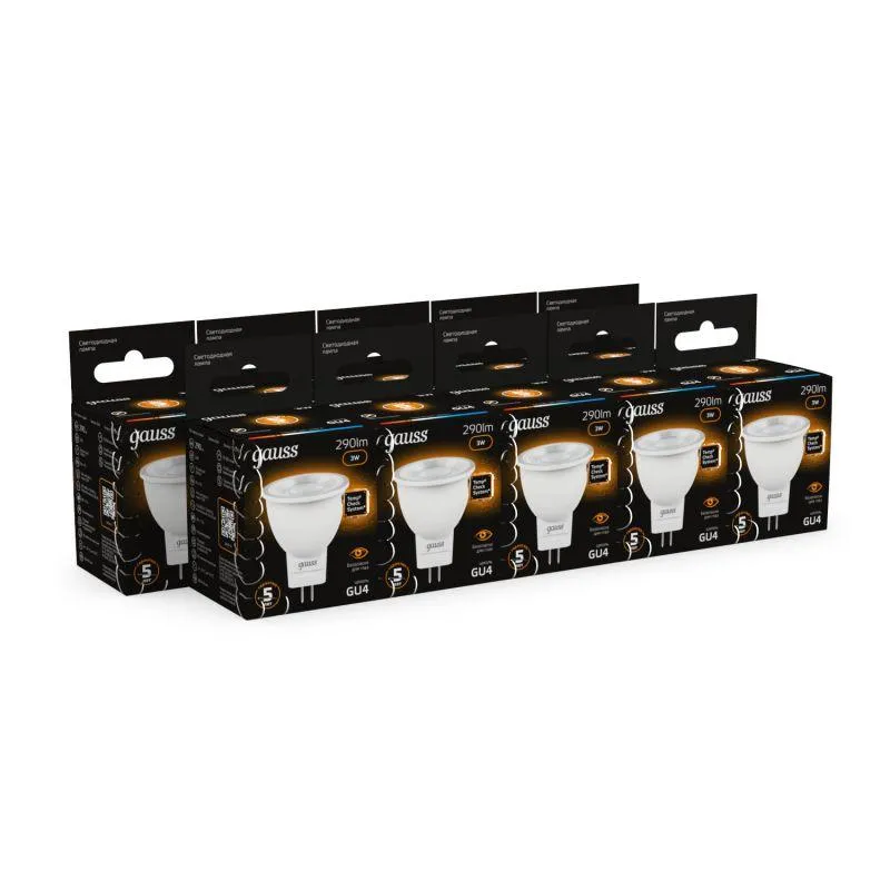 Лампа светодиодная Black 3Вт MR11 софит 3000К тепл. бел. GU4 290лм GAUSS 132517103
