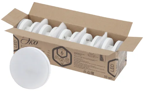 Лампа светодиодная RED LINE ECO LED GX-6W-840-GX53 (10-PACK) GX53 6Вт таблетка нейтральный белый све