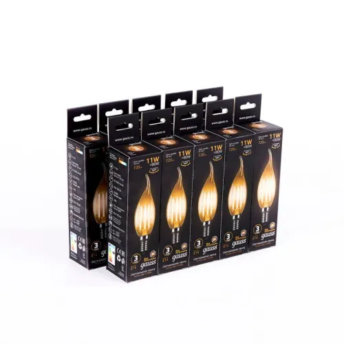 Лампа светодиодная филаментная Black Filament 11Вт свеча на ветру 2700К тепл. бел. E14 810лм GAUSS 1