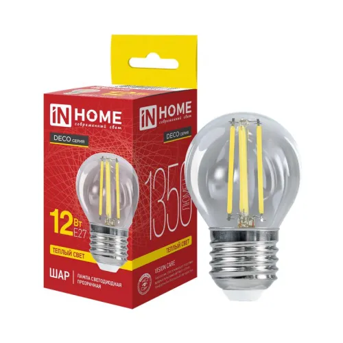 Лампа светодиодная LED-ШАР-deco 12Вт 230В E27 3000К 1350лм прозрачная IN HOME 4690612053684