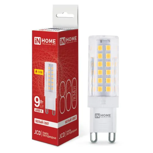 Лампа светодиодная LED-JCD 9Вт капсульная прозрачная 4000К нейтр. бел. G9 860лм 230В IN HOME 4690612