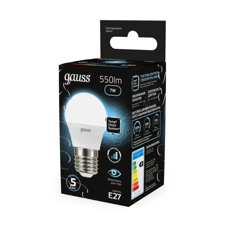 Лампа светодиодная 7 Вт E27 4100 K 550 Lm 240 град. Gauss 105102207-S