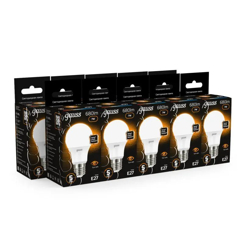 Лампа светодиодная Black 7Вт A60 грушевидная 3000К тепл. бел. E27 680лм GAUSS 102502107