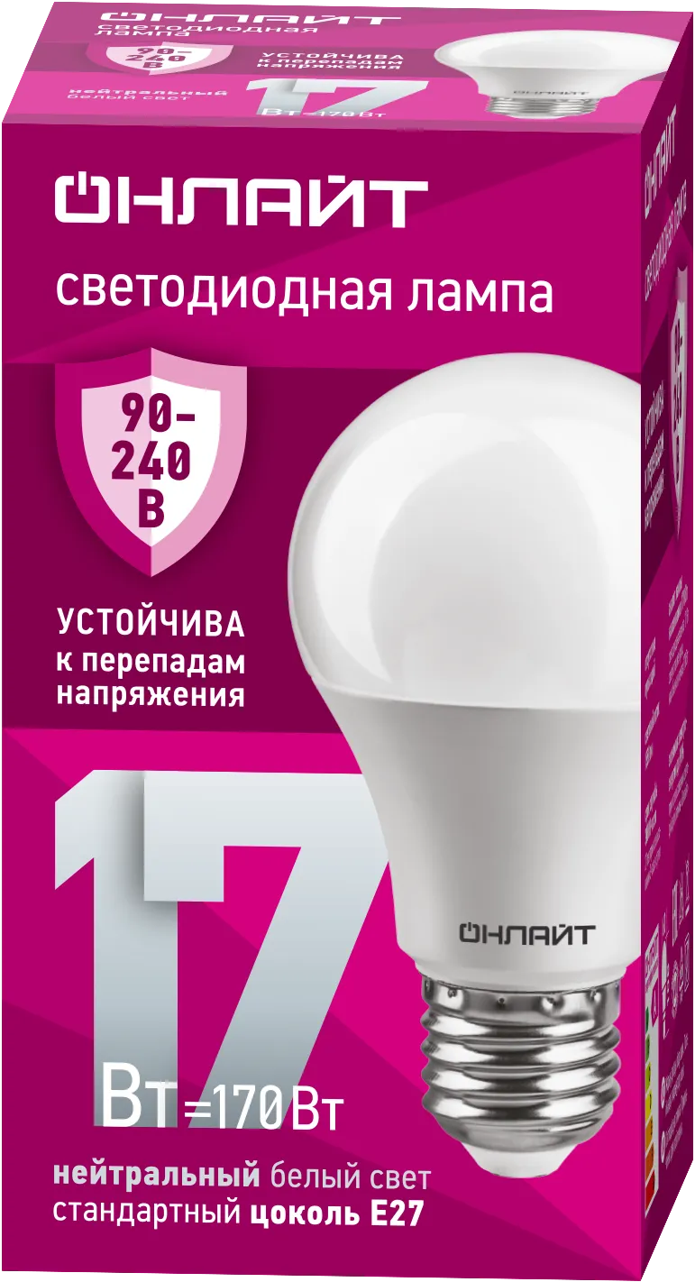 Лампа светодиодная 90 403 OLL-A60-17-230-4K-E27 (PRO 90-240В) ОНЛАЙТ 90403