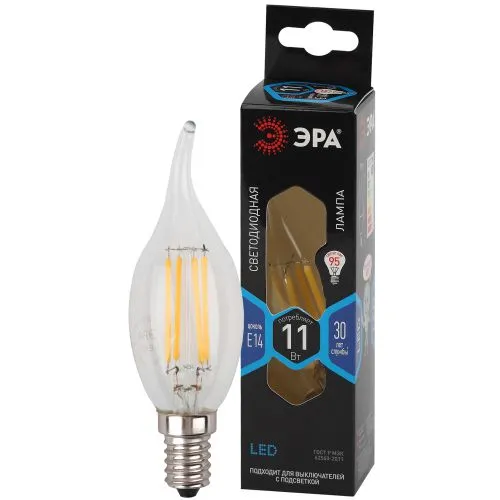 Лампа светодиодная F-LED BXS-11W-840-E14 (филамент, свеча на ветру, 11Вт, нетр, E14) | Б0047002 | ЭР