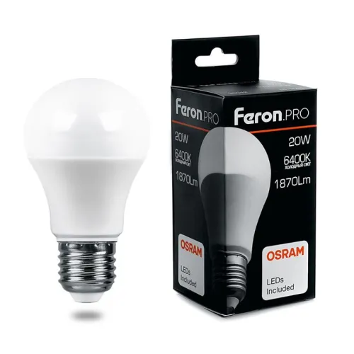 Лампа светодиодная LB-1020 20Вт A65 грушевидная 6400К E27 230В FERON 38043