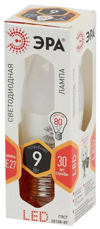 Лампа светодиодная LED 9Вт Е27 2700К smd B35-9w-827-E27 | Б0027971 | ЭРА