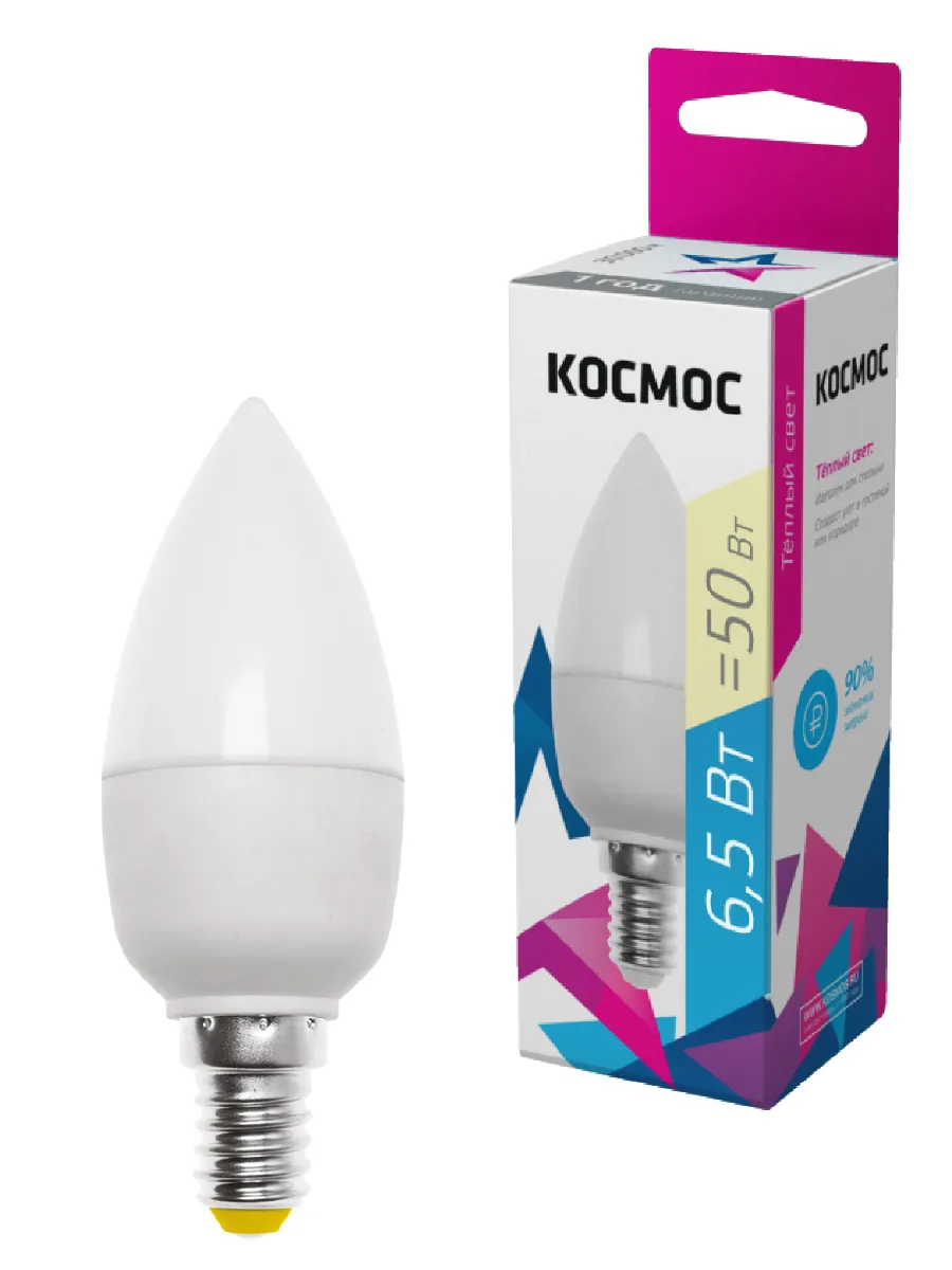 Лампа светодиодная CN 6.5Вт 220В E14 3000К Космос LkecLED6.5wCNE1430