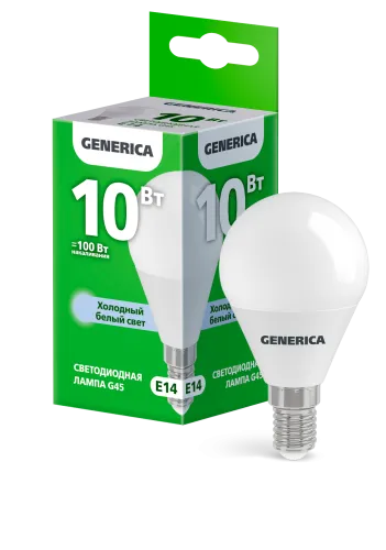 Лампа светодиодная G45 10Вт шар 6500К E14 230В GENERICA LL-G45-10-230-65-E14-G