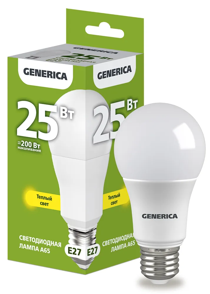 Лампа светодиодная A65 груша 25Вт 230В 3000К E27  | LL-A65-25-230-30-E27-G | GENERICA