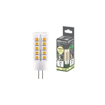 Лампа светодиодная G4-3 Вт-AC/DC 12 В-3000 К, SMD, 16x43 мм | SQ0340-0093 | TDM