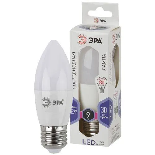 Лампа светодиодная LED 9Вт Е27 6000К smd B35-9W-860-E27 | Б0031410 | ЭРА