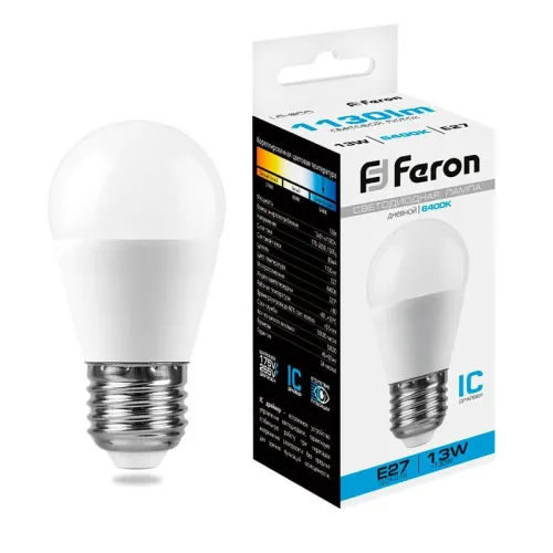 Лампа светодиодная LB-950 13Вт G45 шар 6400К E27 230В FERON 38106