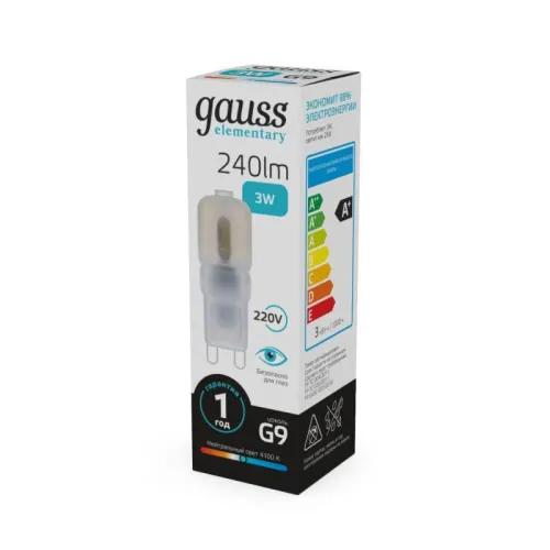 Лампа светодиодная Elementary 3Вт капсульная 4100К нейтр. бел. G4 240лм пластик GAUSS 14923