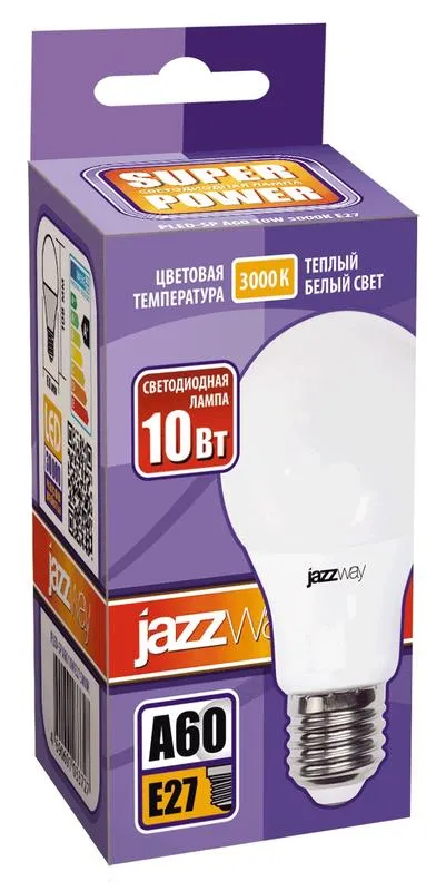 Лампа светодиодная LED 10Вт Е27 220В 3000К PLED- SP A60 груша | 1033697 | Jazzway