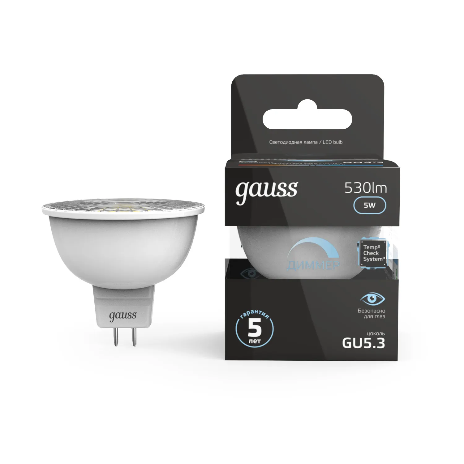 Лампа светодиодная 5 Вт GU5.3 4100 K 530 Lm 120 град. Gauss 101505205-D
