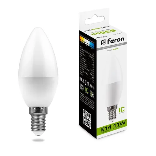 Лампа светодиодная LB-770 11Вт C37 свеча 4000К E14 230В FERON 25942