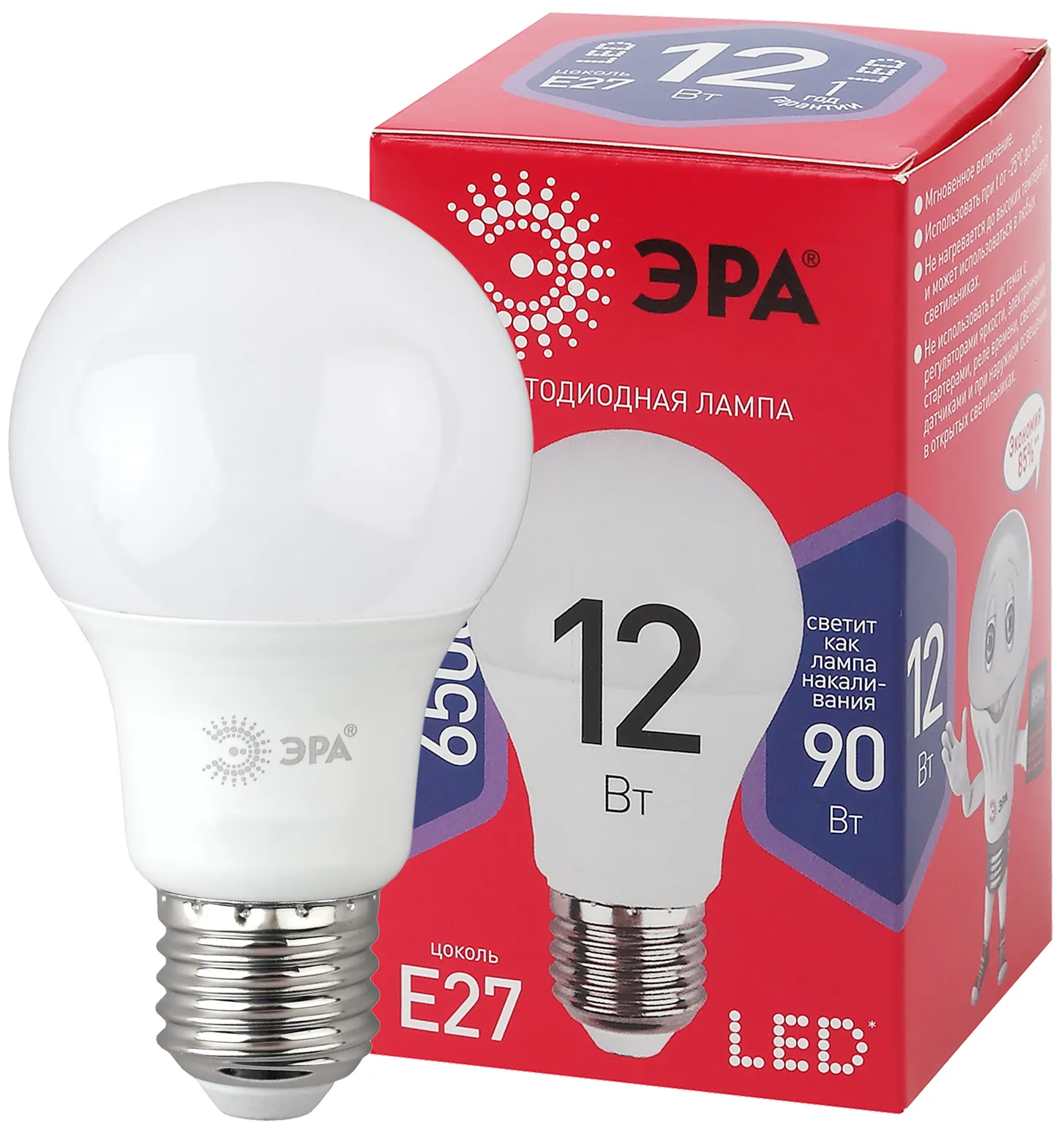Лампа светодиодная ЭКО LED A60-12W-865-E27 R (диод, груша, 12Вт, хол, E27) | Б0045325 | ЭРА